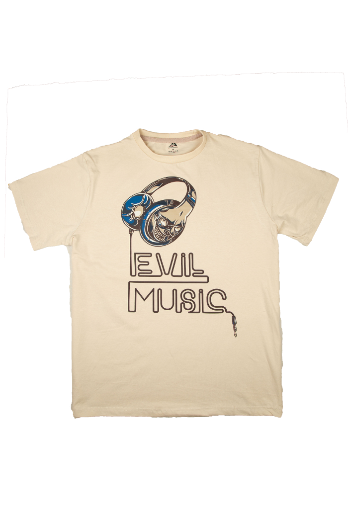 Men’s Beige Graphic T-Shirt – Evil Music Print