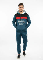 Menβs Teal & Black Colorblock Tracksuit π€π β Hoodie & Trouser Set