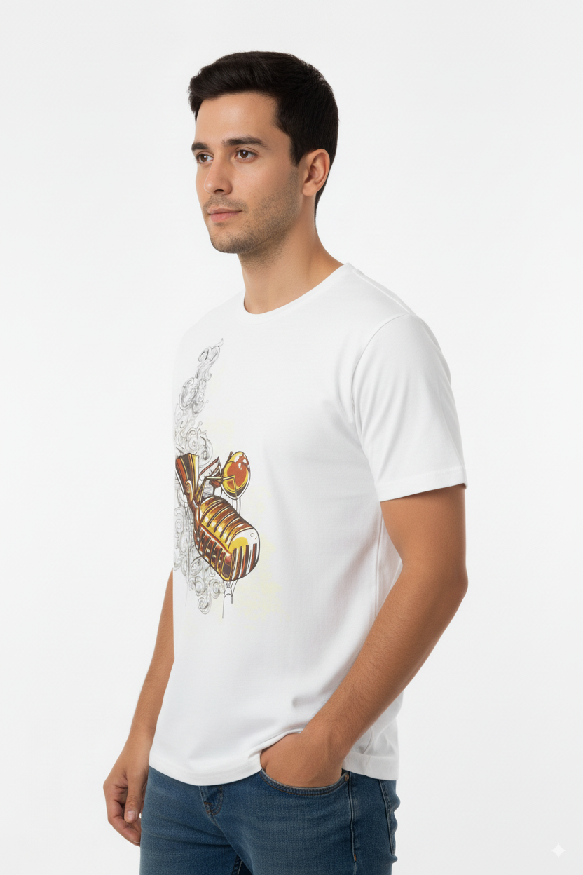Retro Mic Smoke Regular Tee - Beige