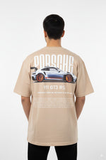 Porsche 911 GT3 RS Graphic Tee – Beige Oversized T-Shirt