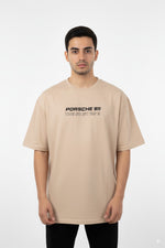 Porsche 911 GT3 RS Graphic Tee – Beige Oversized T-Shirt