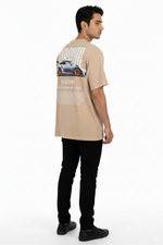 Porsche 911 GT3 RS Graphic Tee – Beige Oversized T-Shirt