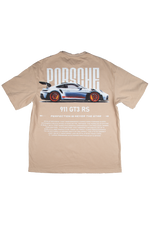 Porsche 911 GT3 RS Graphic Tee – Beige Oversized T-Shirt