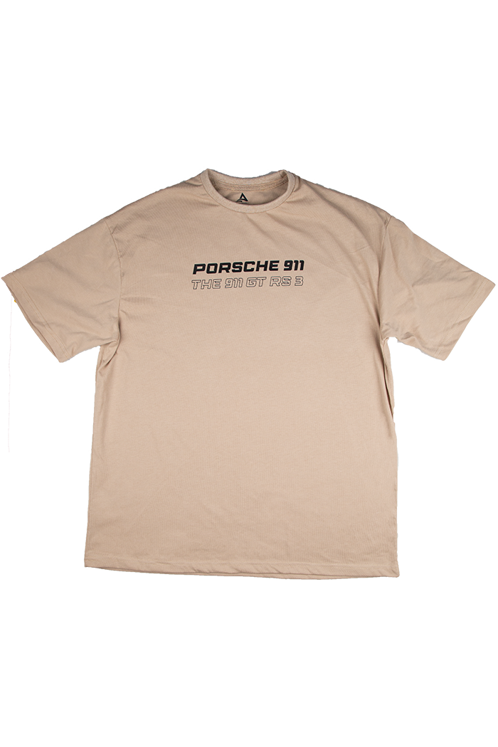 Porsche 911 GT3 RS Graphic Tee – Beige Oversized T-Shirt