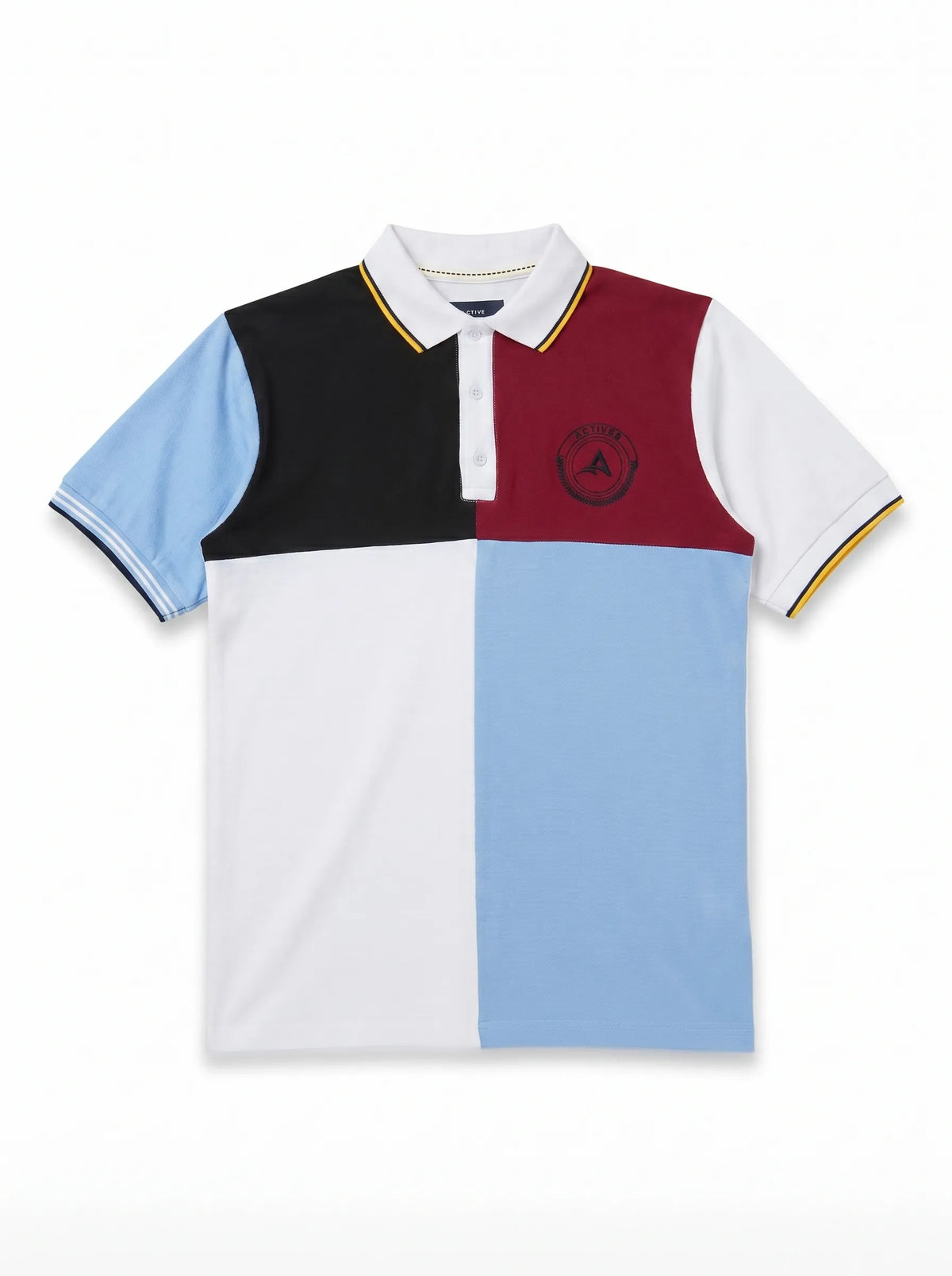 Active8 QuadTone Signature Polo – Sky Blue, White, Black & Maroon