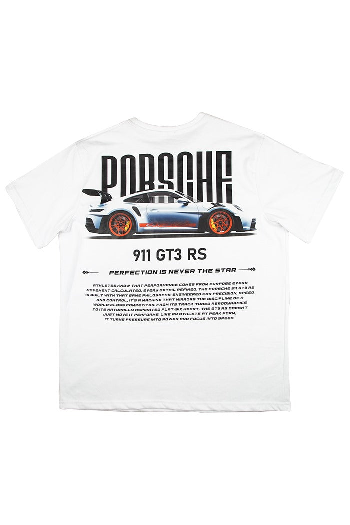 Porsche 911 GT3 RS Graphic Tee – Beige Oversized T-Shirt