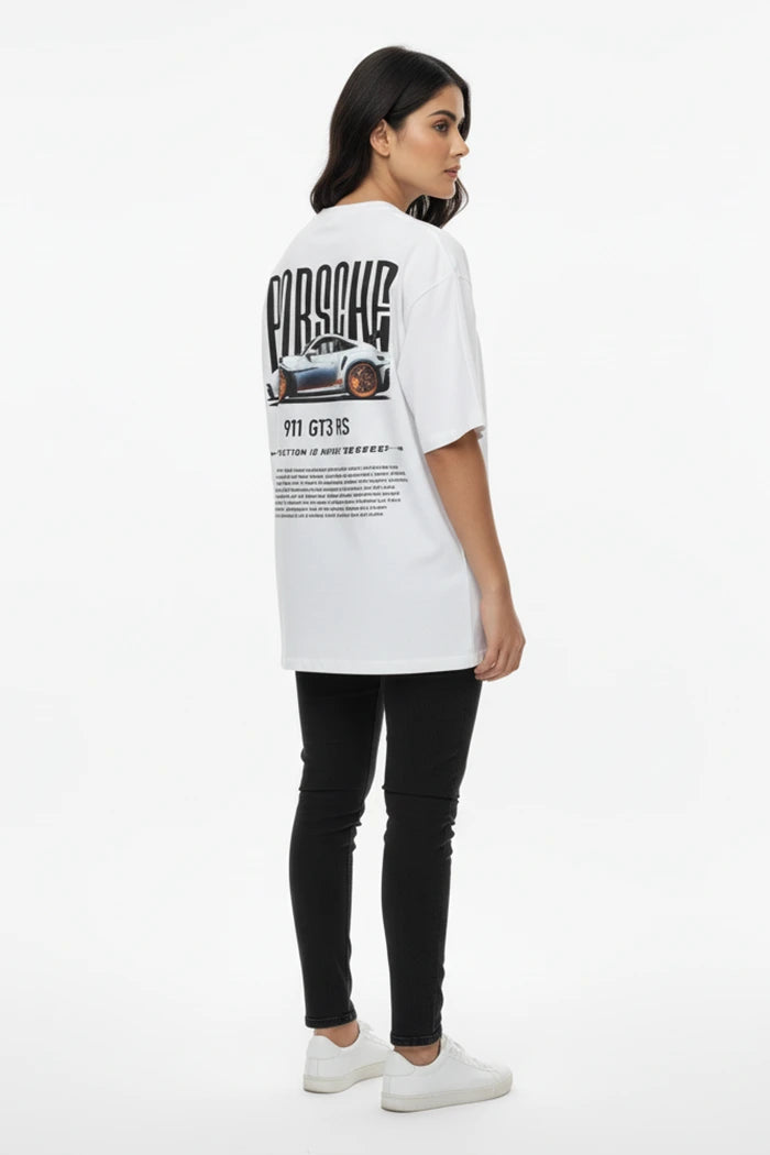 Porsche 911 GT3 RS Women's Graphic Tee – White Oversized T-Shirt
