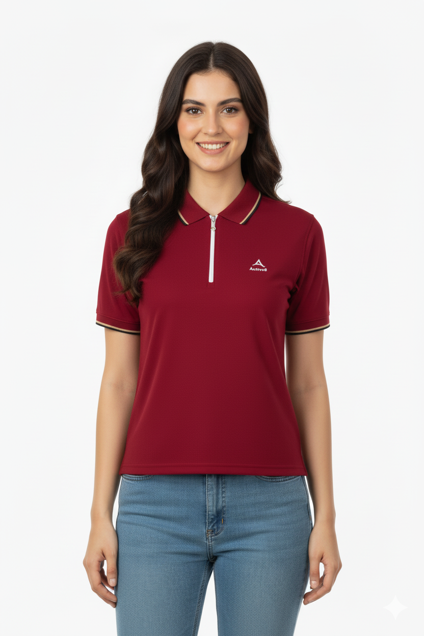 Urban Zipper Women Polo – Bold Red