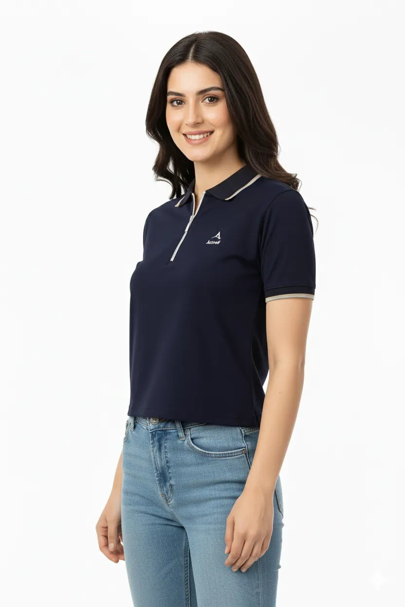 Urban Zipper Women's Polo - Navy Blue