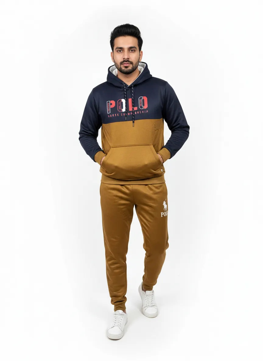 Men’s Brown & Navy Colorblock Tracksuit 💼 – Hoodie & Trouser Set