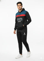 Men’s Black, Teal & Red Colorblock Tracksuit 🔥 – Hoodie & Trouser Set