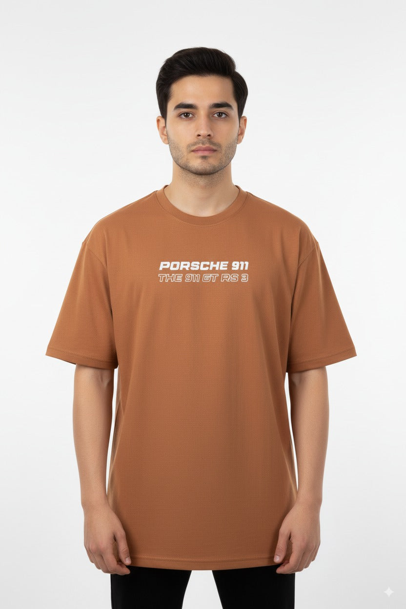 Porsche 911 GT3 RS Graphic Tee – Brown Oversized T-Shirt