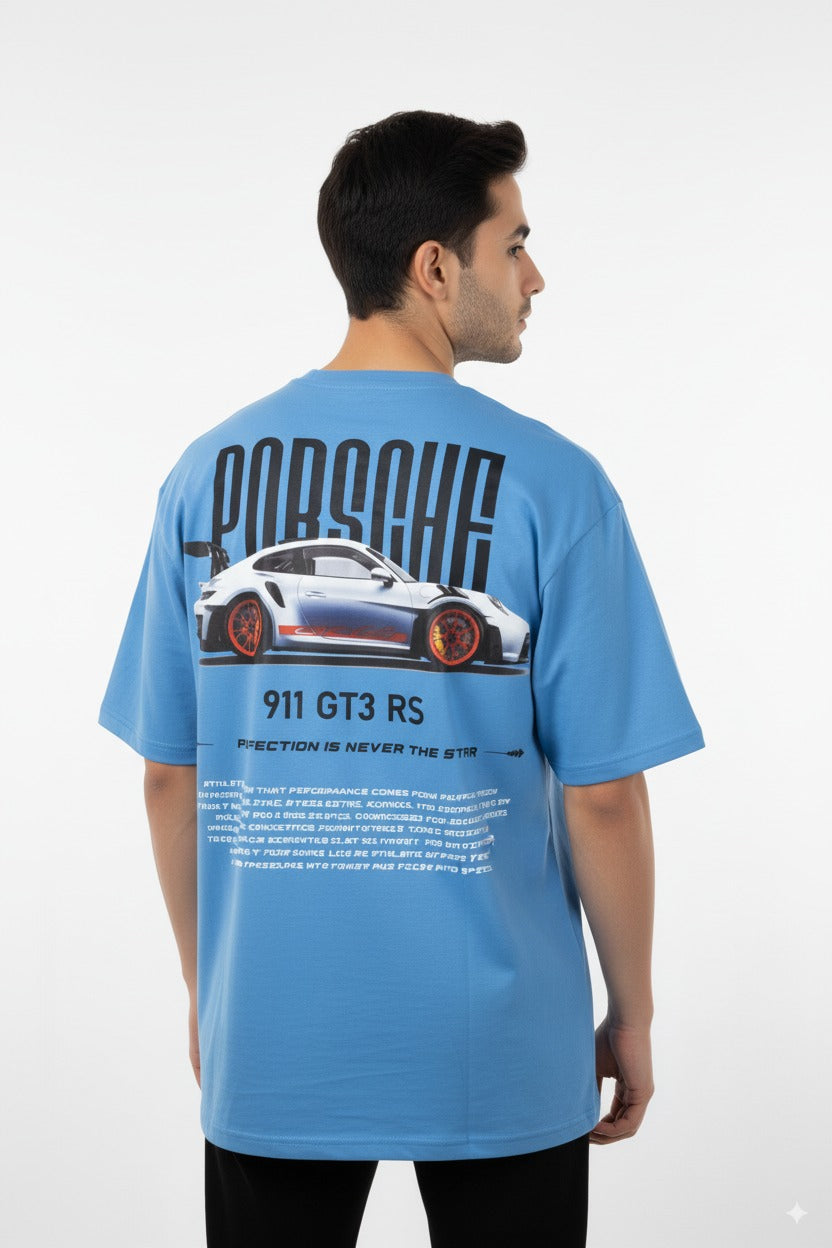 Porsche 911 GT3 RS Graphic Tee – Blue Oversized T-Shirt