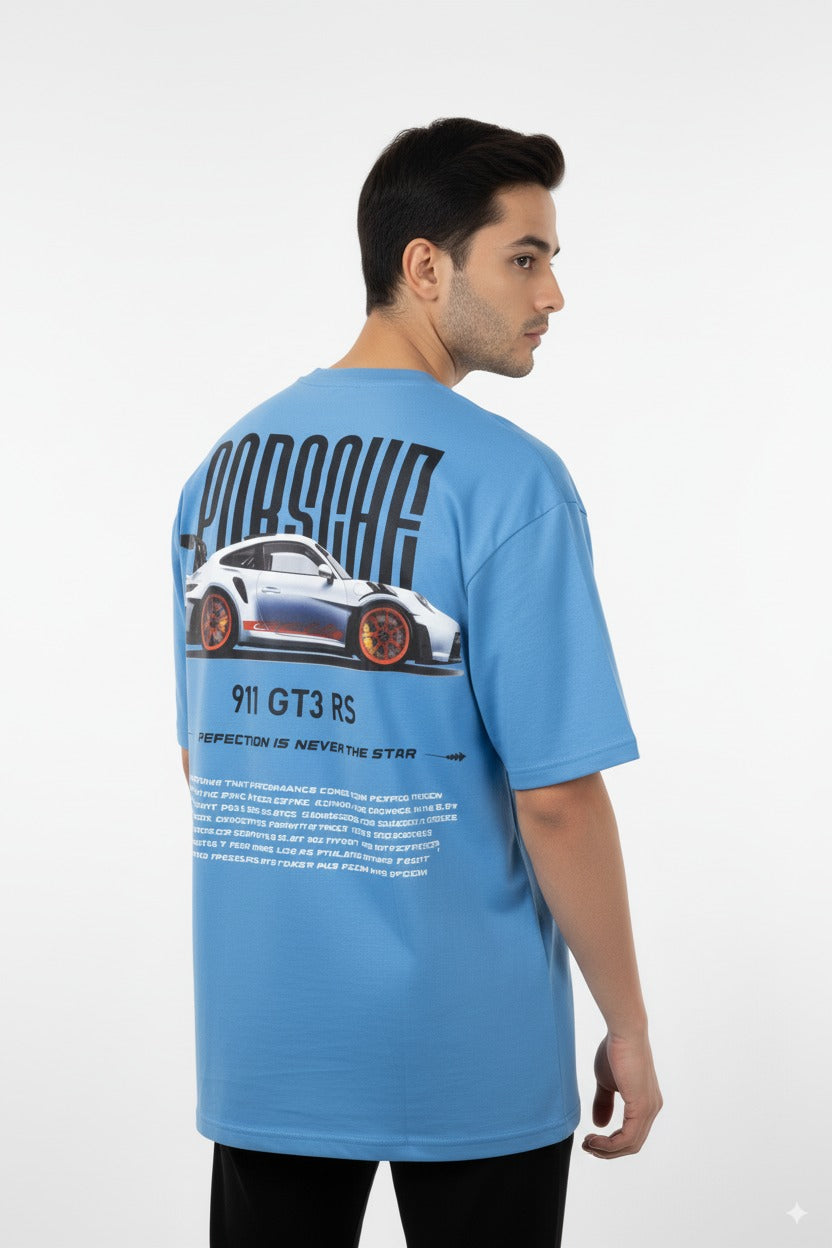 Porsche 911 GT3 RS Graphic Tee – Blue Oversized T-Shirt