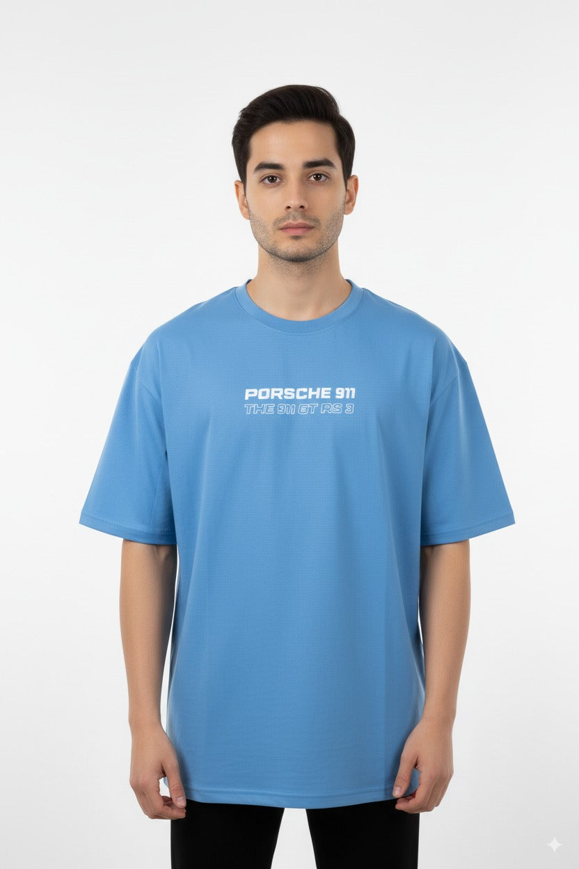 Porsche 911 GT3 RS Graphic Tee – Blue Oversized T-Shirt