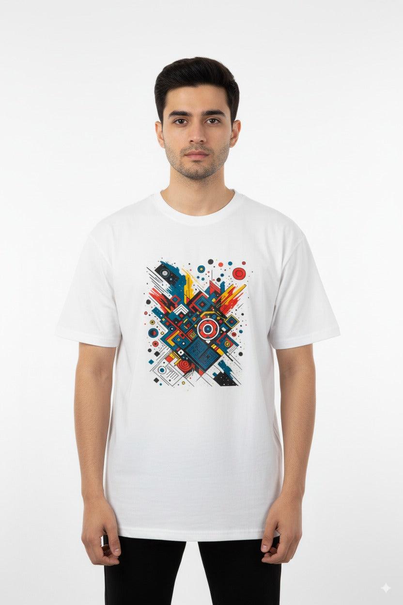 Urban Abstract Art Tee – White Cotton Lycra