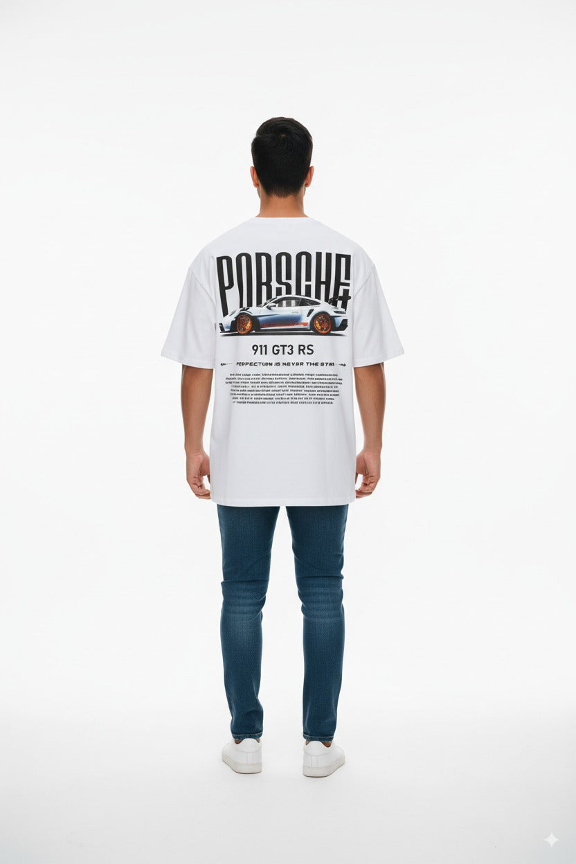 Porsche 911 GT3 RS Graphic Tee – White Oversized T-Shirt