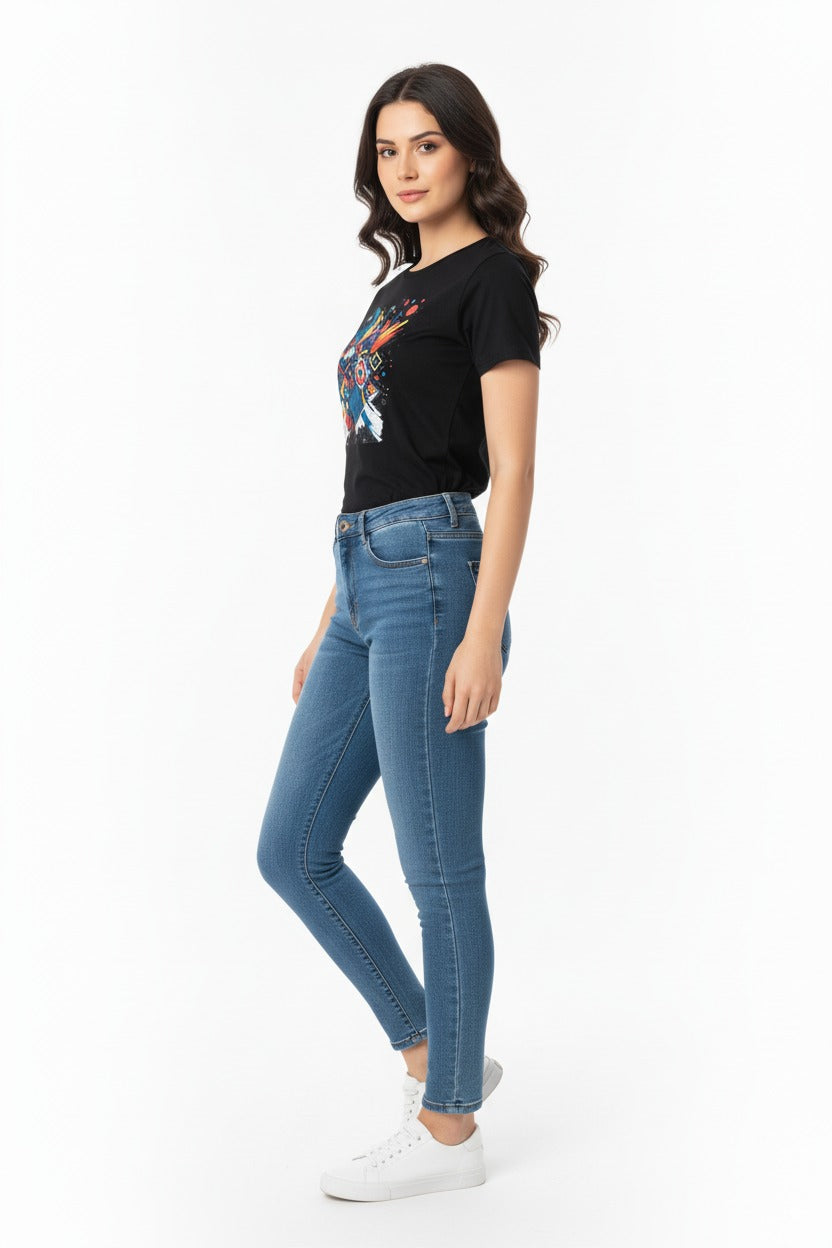 Women's Urban Abstract Art Tee – Black