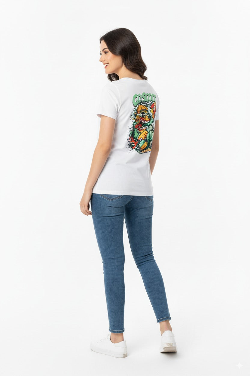 Women's Goscoot Scooter Rider Graphic Tee – White