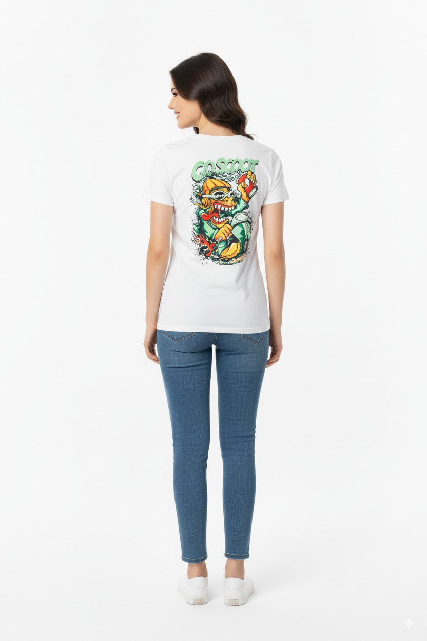 Women's Goscoot Scooter Rider Graphic Tee – White
