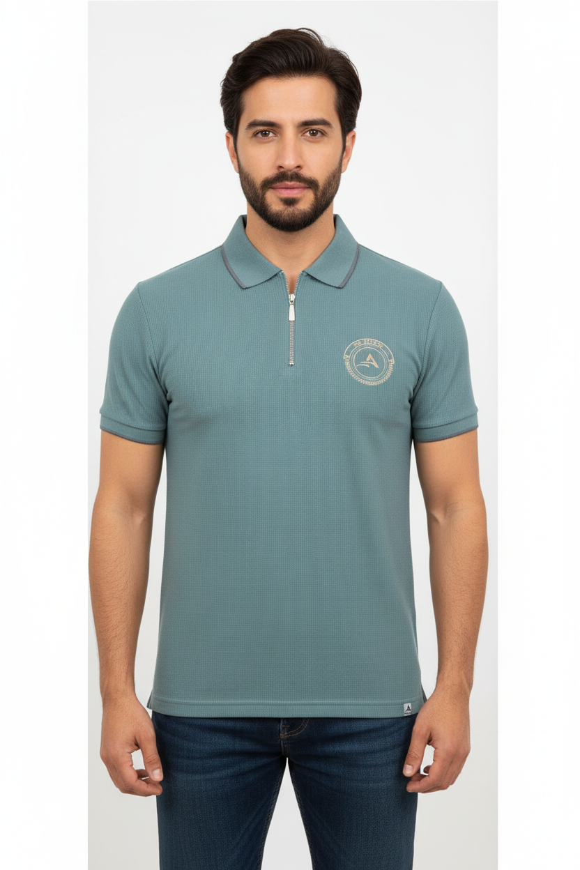 Glacier Teal Zip Polo