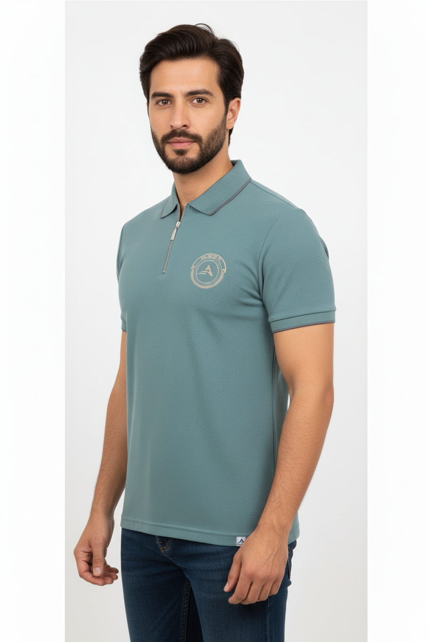 Glacier Teal Zip Polo