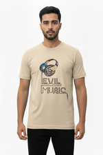 Men’s Beige Graphic T-Shirt – Evil Music Print
