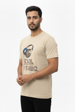 Men’s Beige Graphic T-Shirt – Evil Music Print