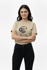 Women’s Beige Graphic T-Shirt – Evil Music Print