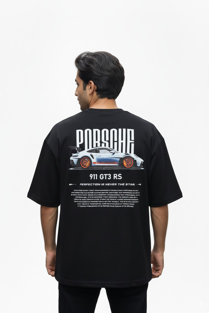 Porsche 911 GT3 RS Graphic Tee – Black Oversized T-Shirt