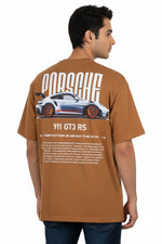 Porsche 911 GT3 RS Graphic Tee – Beige Oversized T-Shirt