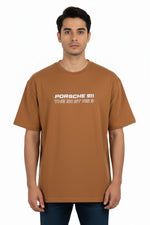 Porsche 911 GT3 RS Graphic Tee – Beige Oversized T-Shirt