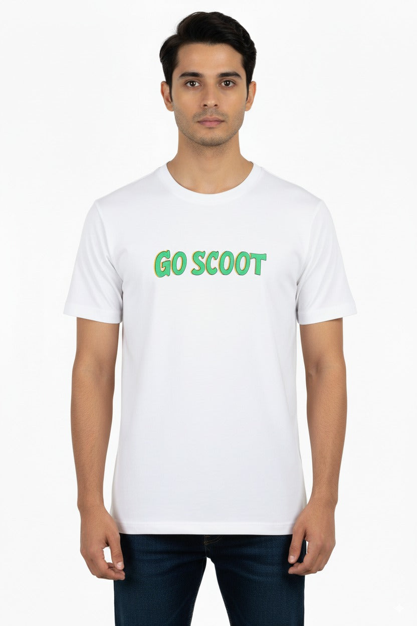 Goscoot Scooter Rider Graphic Tee – White Cotton Lycra