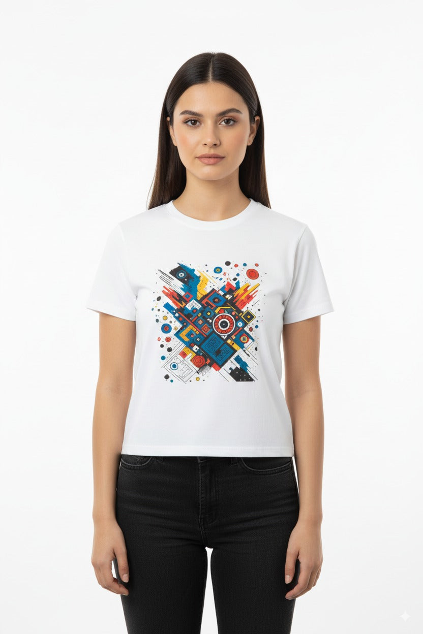 Women's Urban Abstract Art Tee – White