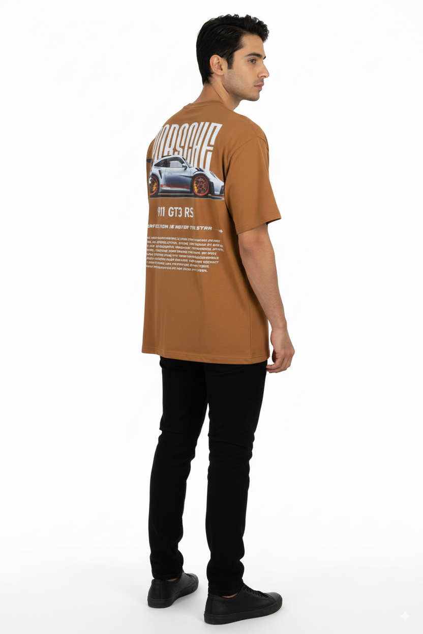 Porsche 911 GT3 RS Graphic Tee – Brown Oversized T-Shirt