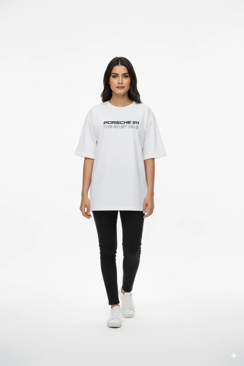 Porsche 911 GT3 RS Women's Graphic Tee – White Oversized T-Shirt