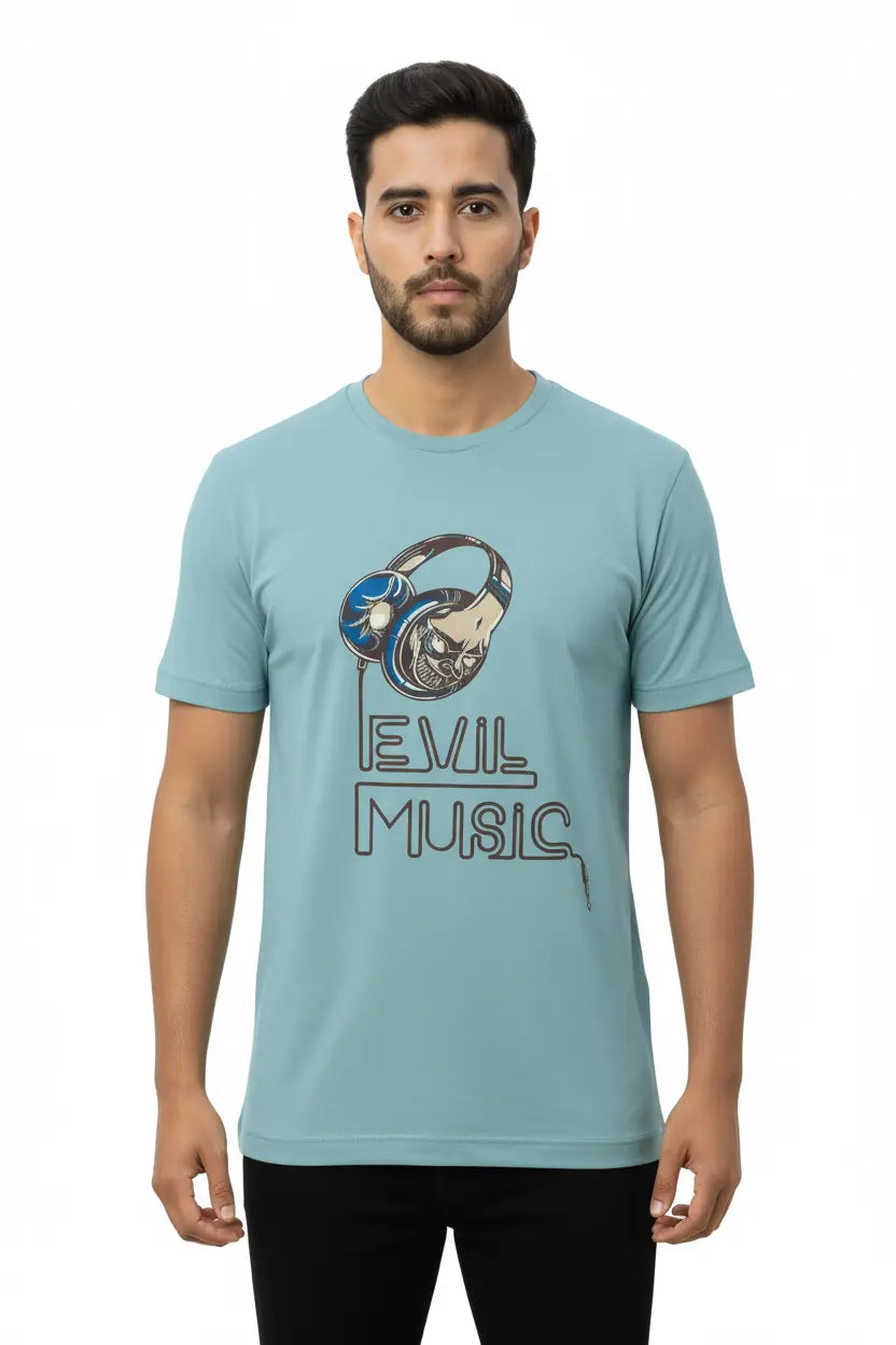 Men’s Blue Graphic T-Shirt – Evil Music Print