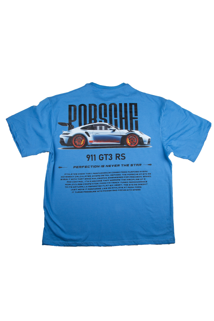Porsche 911 GT3 RS Graphic Tee – Blue Oversized T-Shirt