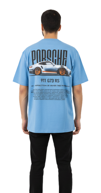 Porsche 911 GT3 RS Graphic Tee – Blue Oversized T-Shirt