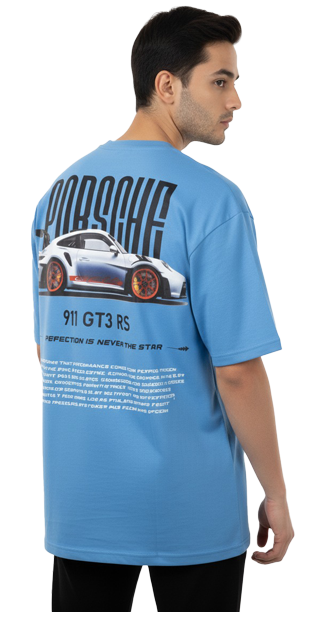 Porsche 911 GT3 RS Graphic Tee – Blue Oversized T-Shirt