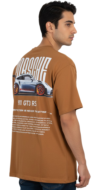 Porsche 911 GT3 RS Graphic Tee – Brown Oversized T-Shirt