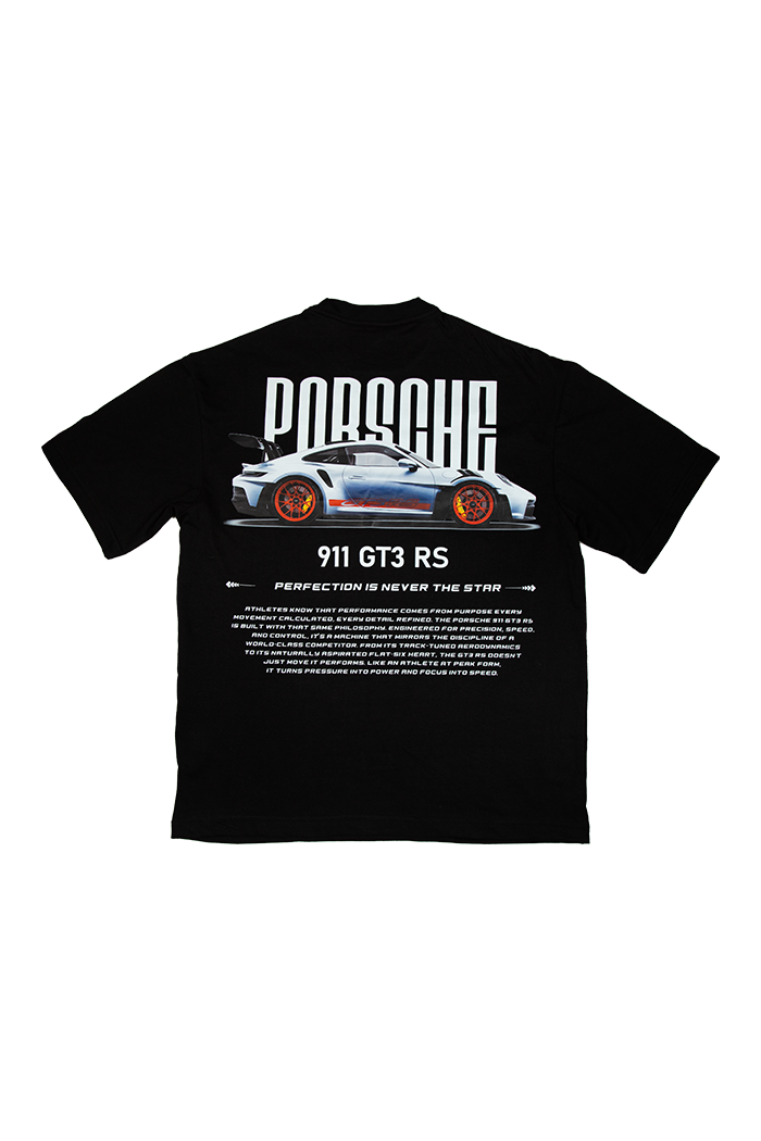 Porsche 911 GT3 RS Graphic Tee – Black Oversized T-Shirt